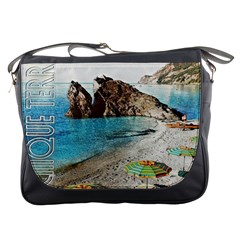 Beach Day At Cinque Terre, Colorful Italy Vintage Messenger Bag by ConteMonfrey