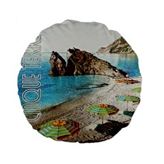 Beach Day At Cinque Terre, Colorful Italy Vintage Standard 15  Premium Flano Round Cushions by ConteMonfrey