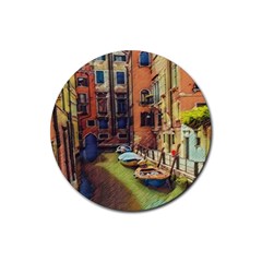 Venice Canals Art   Rubber Coaster (round) by ConteMonfrey