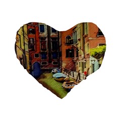 Venice Canals Art   Standard 16  Premium Heart Shape Cushions by ConteMonfrey