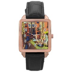 Venice Canals Art   Rose Gold Leather Watch  by ConteMonfrey