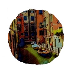 Venice Canals Art   Standard 15  Premium Flano Round Cushions by ConteMonfrey