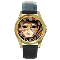 Venetian Mask Round Gold Metal Watch by ConteMonfrey