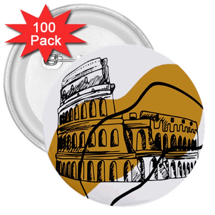 Colosseo Draw Silhouette 3  Buttons (100 pack) 