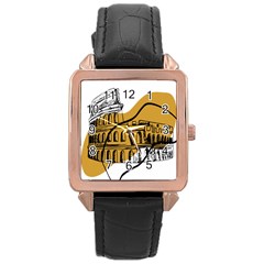 Colosseo Draw Silhouette Rose Gold Leather Watch  by ConteMonfrey