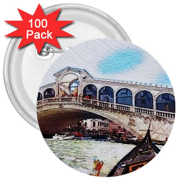 Lovely Gondola Ride - Venetian Bridge 3  Buttons (100 pack) 