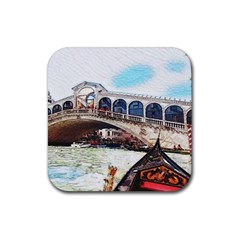 Lovely Gondola Ride - Venetian Bridge Rubber Coaster (square) by ConteMonfrey