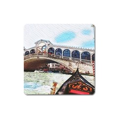 Lovely Gondola Ride - Venetian Bridge Square Magnet by ConteMonfrey