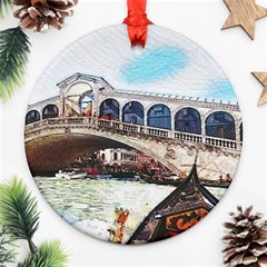 Lovely Gondola Ride - Venetian Bridge Round Ornament (two Sides) by ConteMonfrey