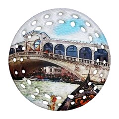 Lovely Gondola Ride - Venetian Bridge Ornament (round Filigree) by ConteMonfrey