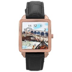 Lovely Gondola Ride - Venetian Bridge Rose Gold Leather Watch  by ConteMonfrey