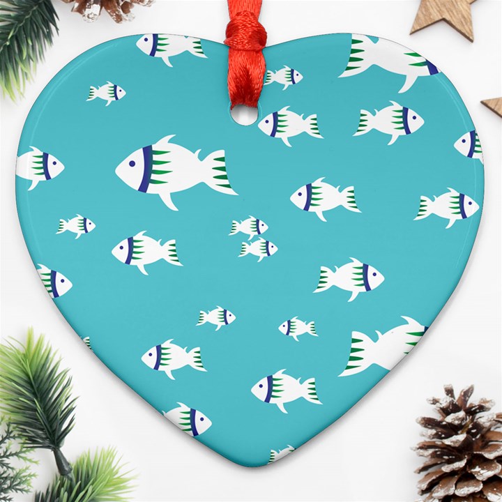 Blue Fish Pattern Ornament (Heart)