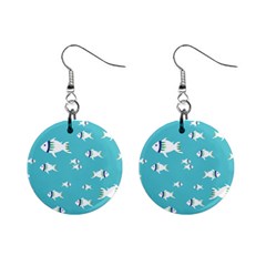 Blue Fish Pattern Mini Button Earrings by danenraven