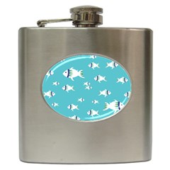 Blue Fish Pattern Hip Flask (6 Oz) by danenraven