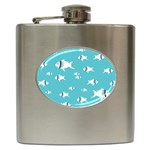 Blue Fish Pattern Hip Flask (6 oz) Front