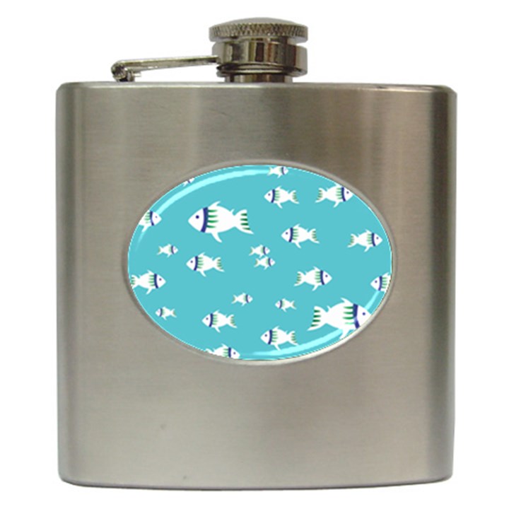 Blue Fish Pattern Hip Flask (6 oz)