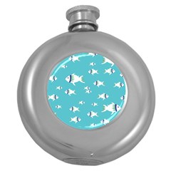 Blue Fish Pattern Round Hip Flask (5 Oz) by danenraven