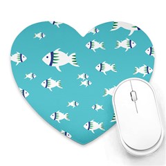 Blue Fish Pattern Heart Mousepads by danenraven