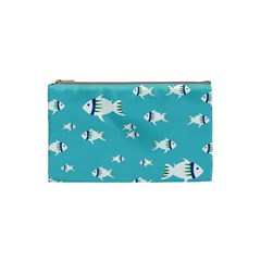 Blue Fish Pattern Cosmetic Bag (small) by danenraven