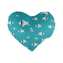 Blue Fish Pattern Standard 16  Premium Flano Heart Shape Cushions by danenraven