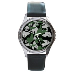 Illustration Camouflage Camo Army Soldier Abstract Pattern Round Metal Watch by danenraven