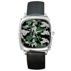 Illustration Camouflage Camo Army Soldier Abstract Pattern Square Metal Watch by danenraven