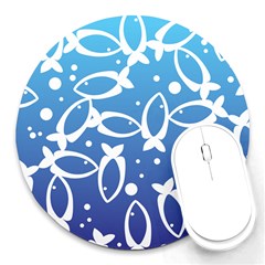 Blue Fish Water Aquarium Round Mousepads by danenraven