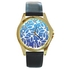 Blue Fish Water Aquarium Round Gold Metal Watch by danenraven