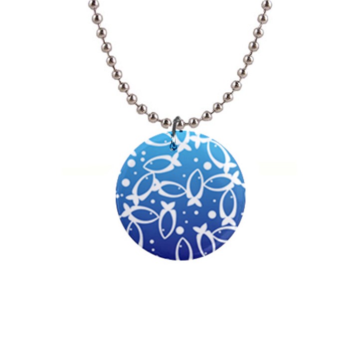 Blue Fish Water Aquarium 1  Button Necklace