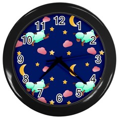 Sleepy Sheep Star And Moon Wall Clock (black) by danenraven