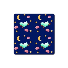 Sleepy Sheep Star And Moon Square Magnet by danenraven