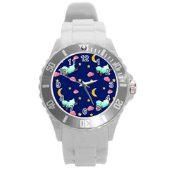 Sleepy Sheep Star And Moon Round Plastic Sport Watch (l) by danenraven