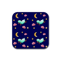 Sleepy Sheep Star And Moon Rubber Square Coaster (4 Pack) by danenraven