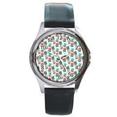 Birthday Pattern Party Celebration Round Metal Watch by danenraven