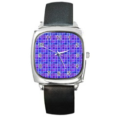 Background Mosaic Purple Blue Square Metal Watch by danenraven