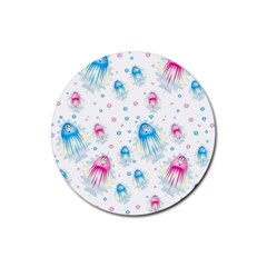 Jellyfis Pink Blue Cartoon Rubber Coaster (round)