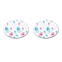 Jellyfis Pink Blue Cartoon Cufflinks (oval) by danenraven