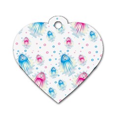 Jellyfis Pink Blue Cartoon Dog Tag Heart (two Sides) by danenraven