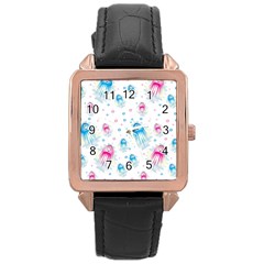 Jellyfis Pink Blue Cartoon Rose Gold Leather Watch  by danenraven