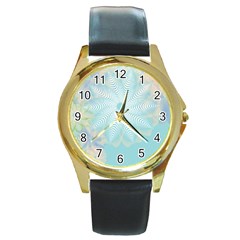 Floral Abstract Flowers Pattern Round Gold Metal Watch by danenraven