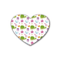 Turtle Animal Sea Life Rubber Heart Coaster (4 Pack) by danenraven