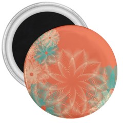 Teal Coral Abstract Floral Cream 3  Magnets by danenraven