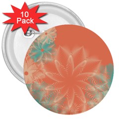 Teal Coral Abstract Floral Cream 3  Buttons (10 Pack)  by danenraven