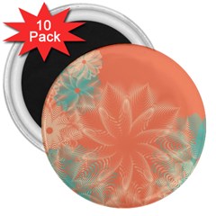 Teal Coral Abstract Floral Cream 3  Magnets (10 Pack)  by danenraven