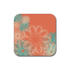 Teal Coral Abstract Floral Cream Rubber Coaster (square) by danenraven