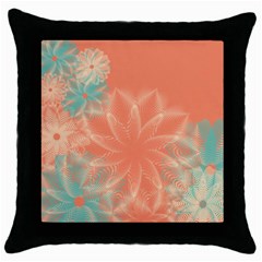 Teal Coral Abstract Floral Cream Throw Pillow Case (black) by danenraven