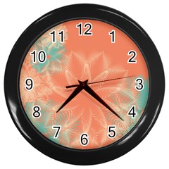 Teal Coral Abstract Floral Cream Wall Clock (black) by danenraven