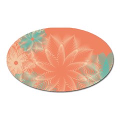 Teal Coral Abstract Floral Cream Oval Magnet by danenraven