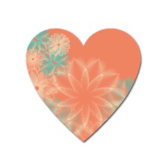 Teal Coral Abstract Floral Cream Heart Magnet by danenraven