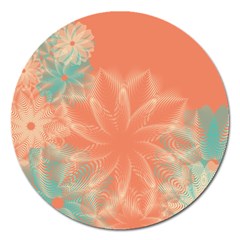 Teal Coral Abstract Floral Cream Magnet 5  (round) by danenraven